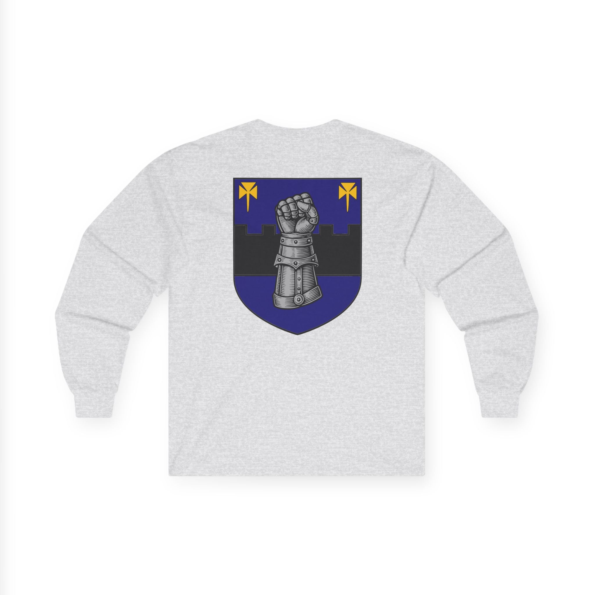 Medieval Gauntlet Long Sleeve Tee — 'The Iron Gauntlet' Dragon Crest Shirt