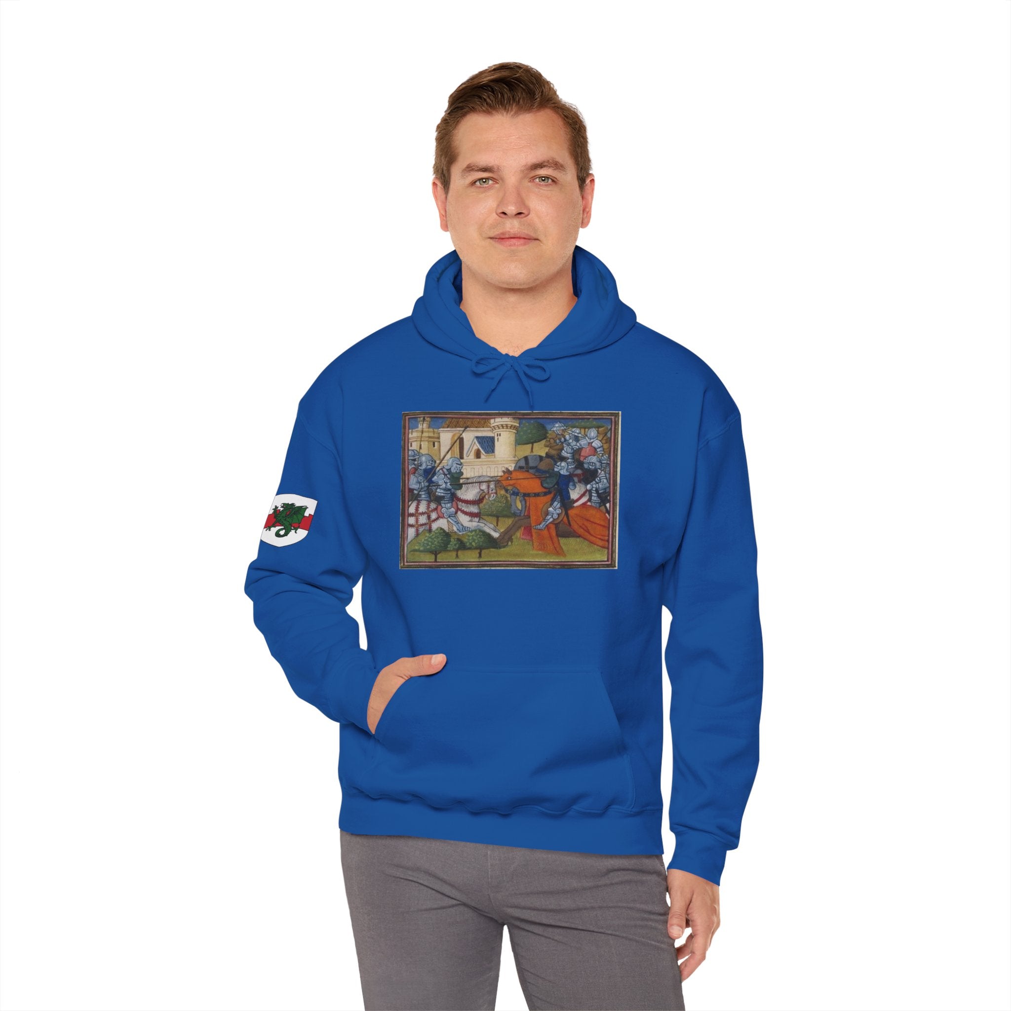 Medieval Knight Hoodie — Heraldic Fist Crest & Tapestry Art Hoodie