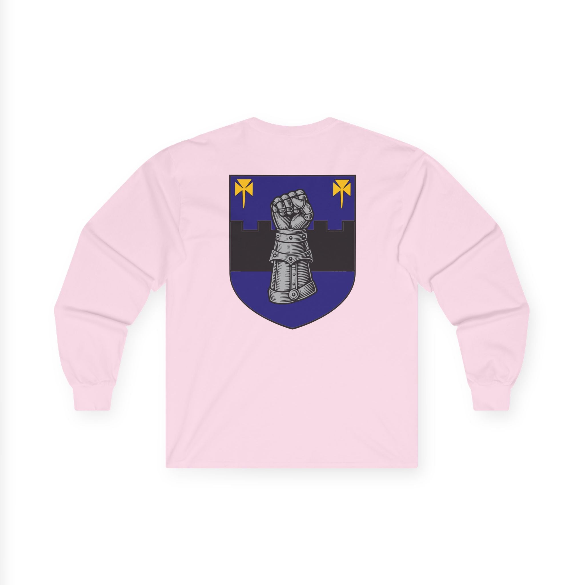 Medieval Gauntlet Long Sleeve Tee — 'The Iron Gauntlet' Dragon Crest Shirt