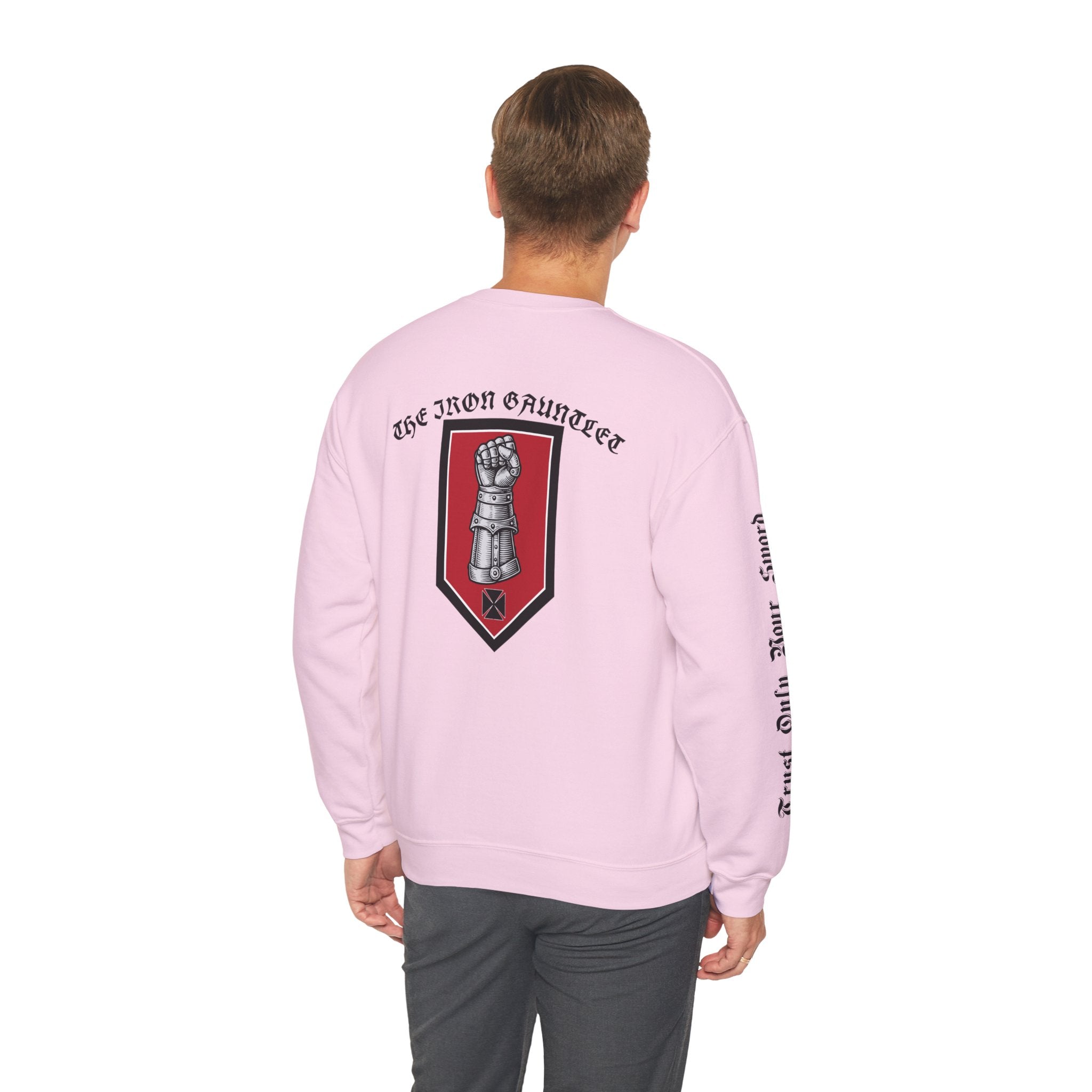 Iron Discipline Crewneck Sweatshirt — Medieval Gauntlet Graphic