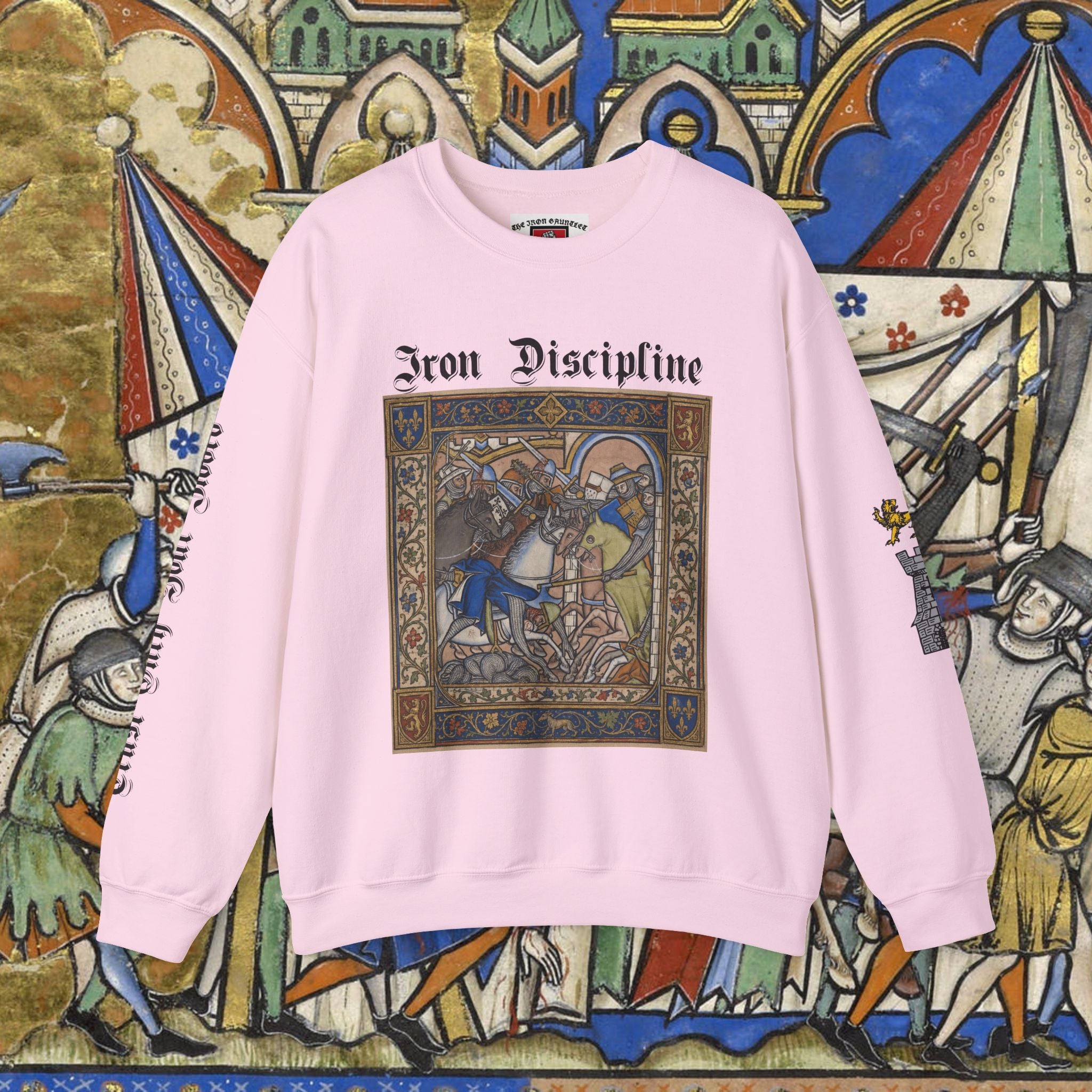 Iron Discipline Crewneck Sweatshirt — Medieval Gauntlet Graphic