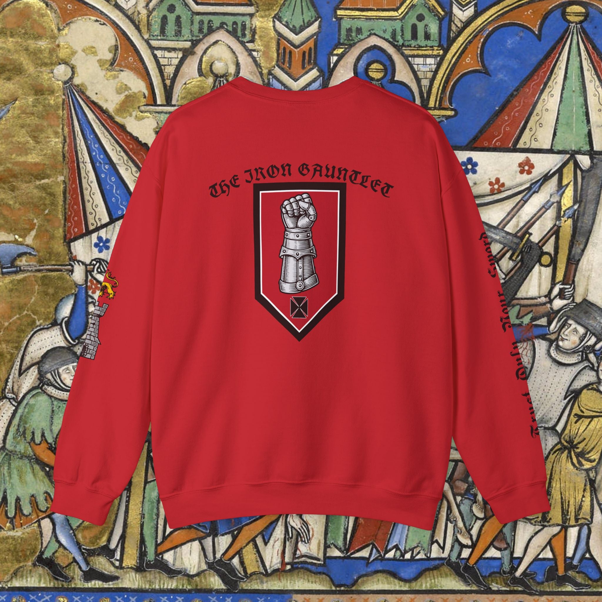 Iron Discipline Crewneck Sweatshirt — Medieval Gauntlet Graphic