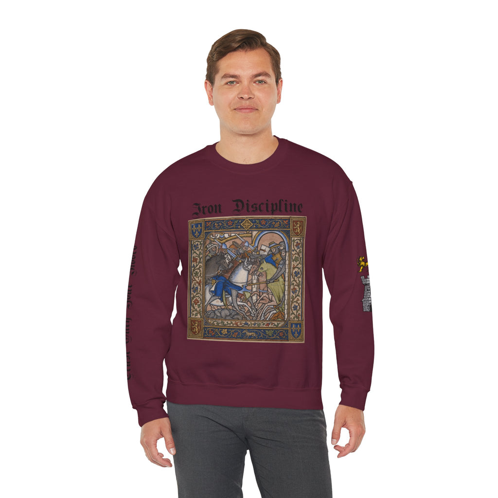 Iron Discipline Crewneck Sweatshirt — Medieval Gauntlet Graphic