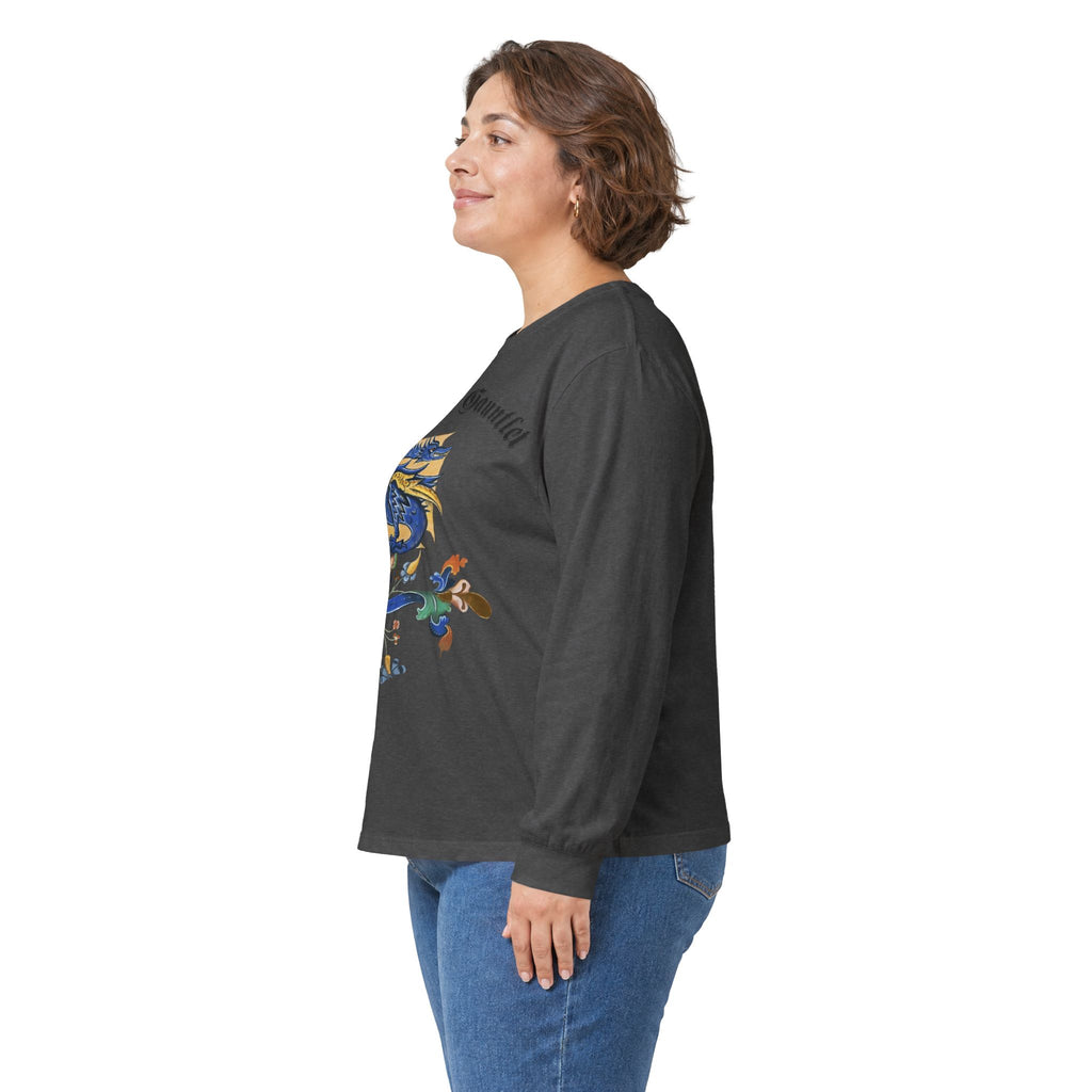 Medieval Gauntlet Long Sleeve Tee — 'The Iron Gauntlet' Dragon Crest Shirt