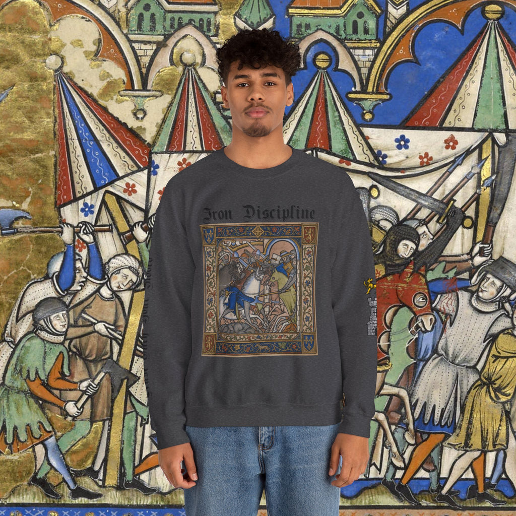 Iron Discipline Crewneck Sweatshirt — Medieval Gauntlet Graphic