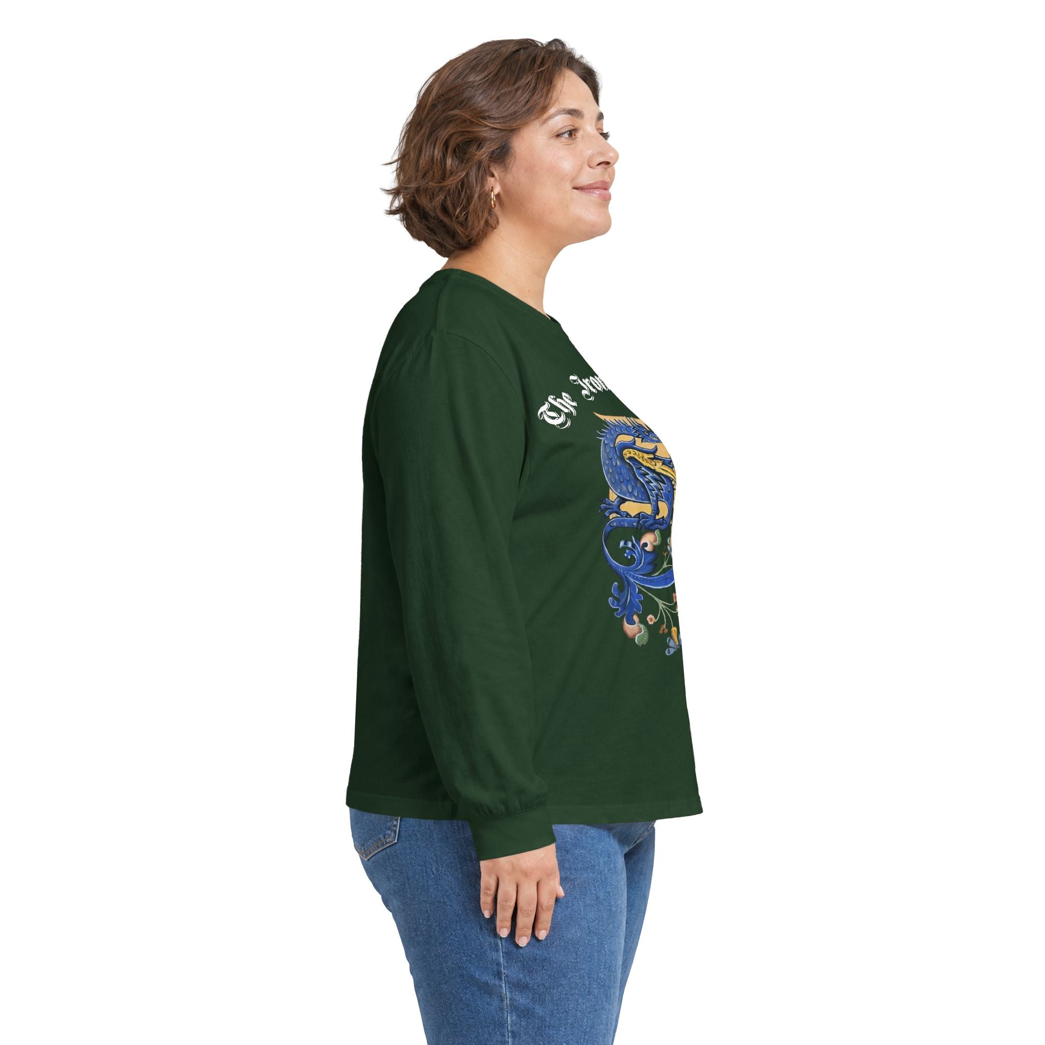 Medieval Gauntlet Long Sleeve Tee — 'The Iron Gauntlet' Dragon Crest Shirt