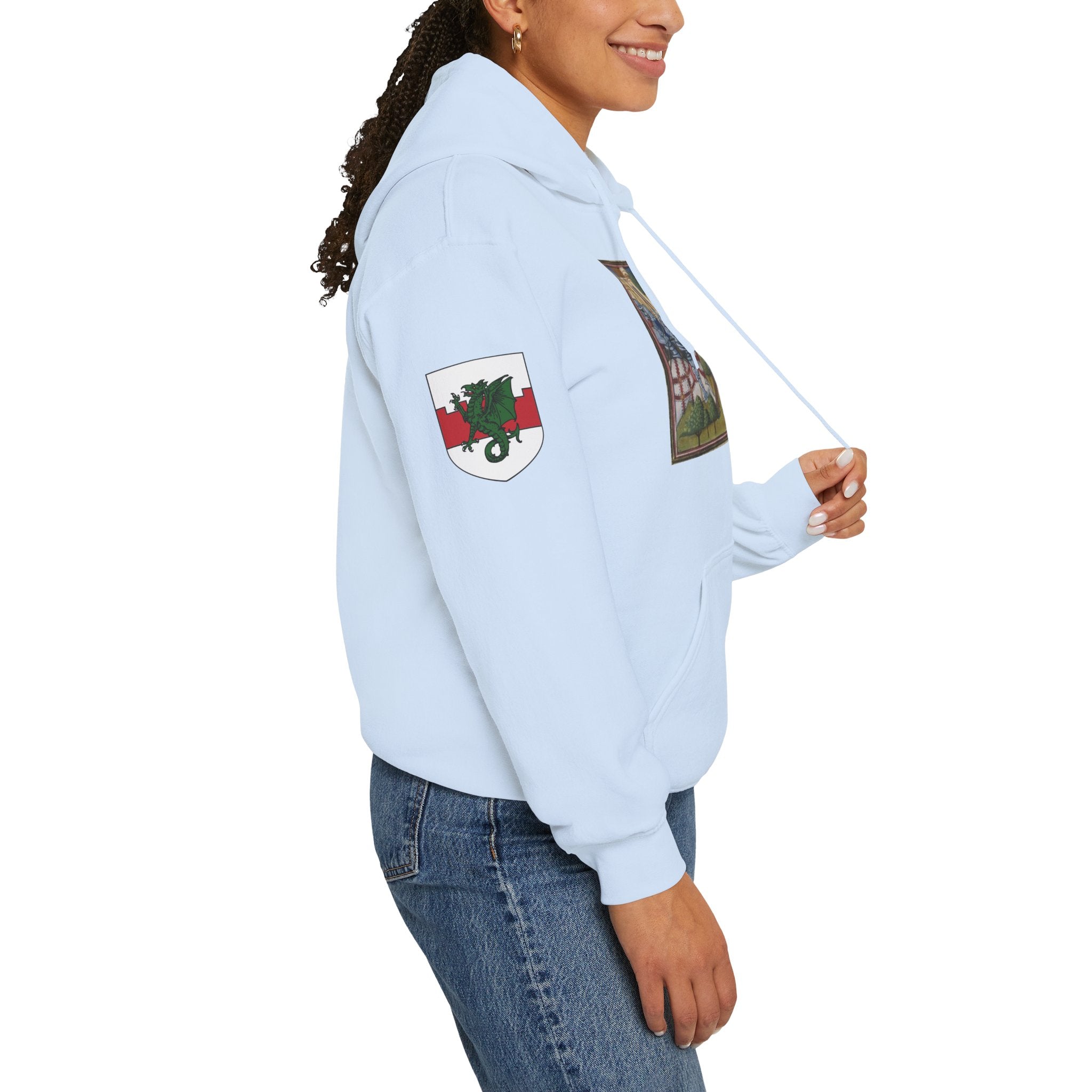 Medieval Knight Hoodie — Heraldic Fist Crest & Tapestry Art Hoodie