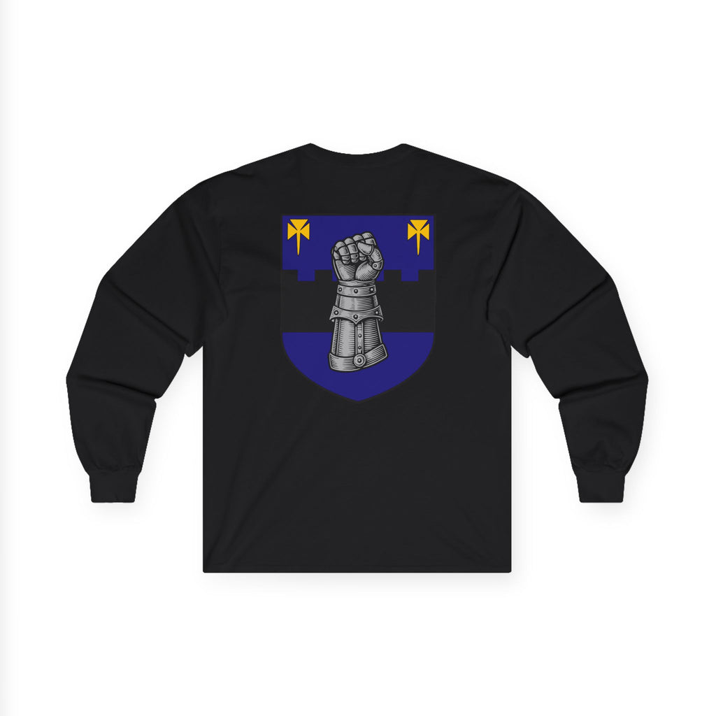 Medieval Gauntlet Long Sleeve Tee — 'The Iron Gauntlet' Dragon Crest Shirt
