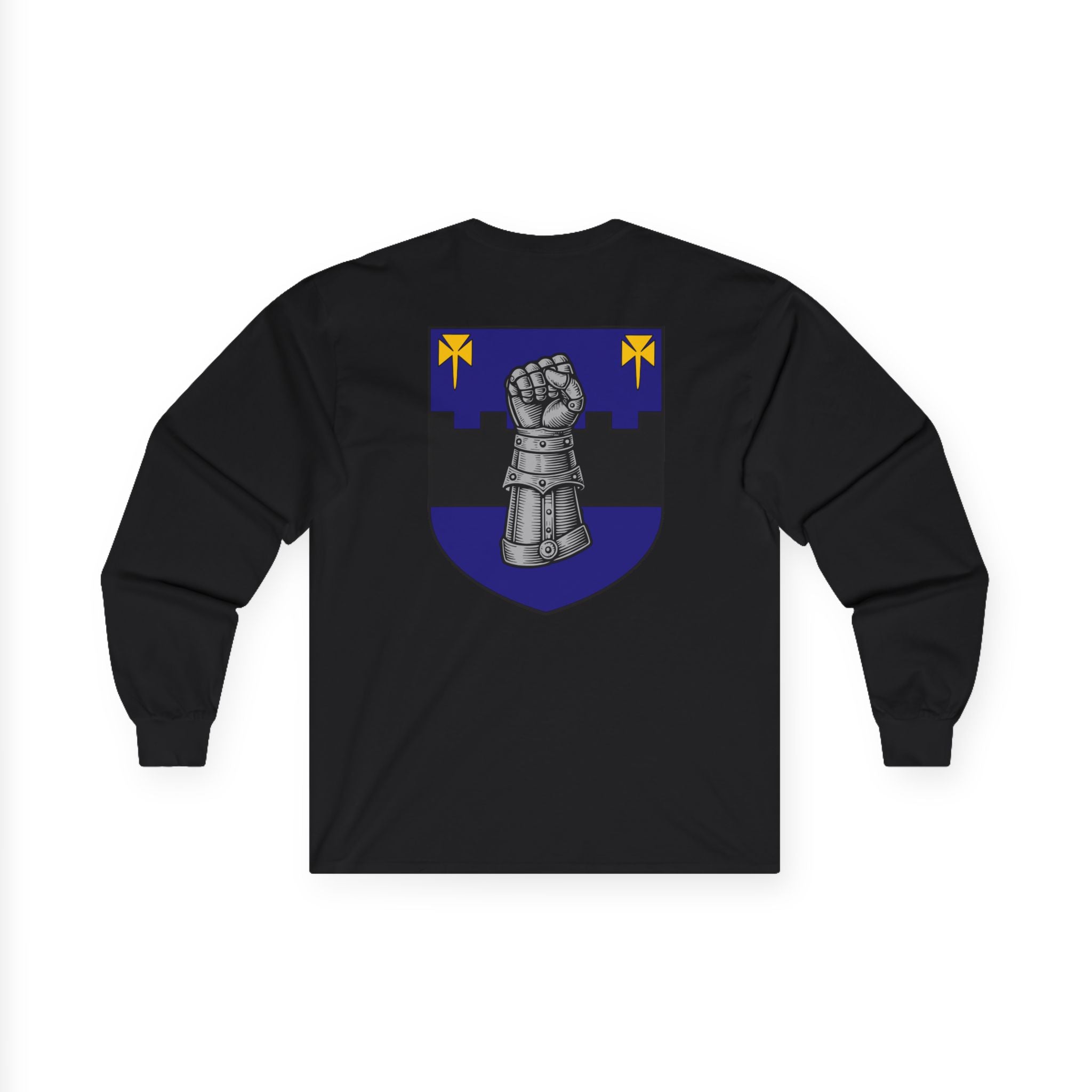 Medieval Gauntlet Long Sleeve Tee — 'The Iron Gauntlet' Dragon Crest Shirt