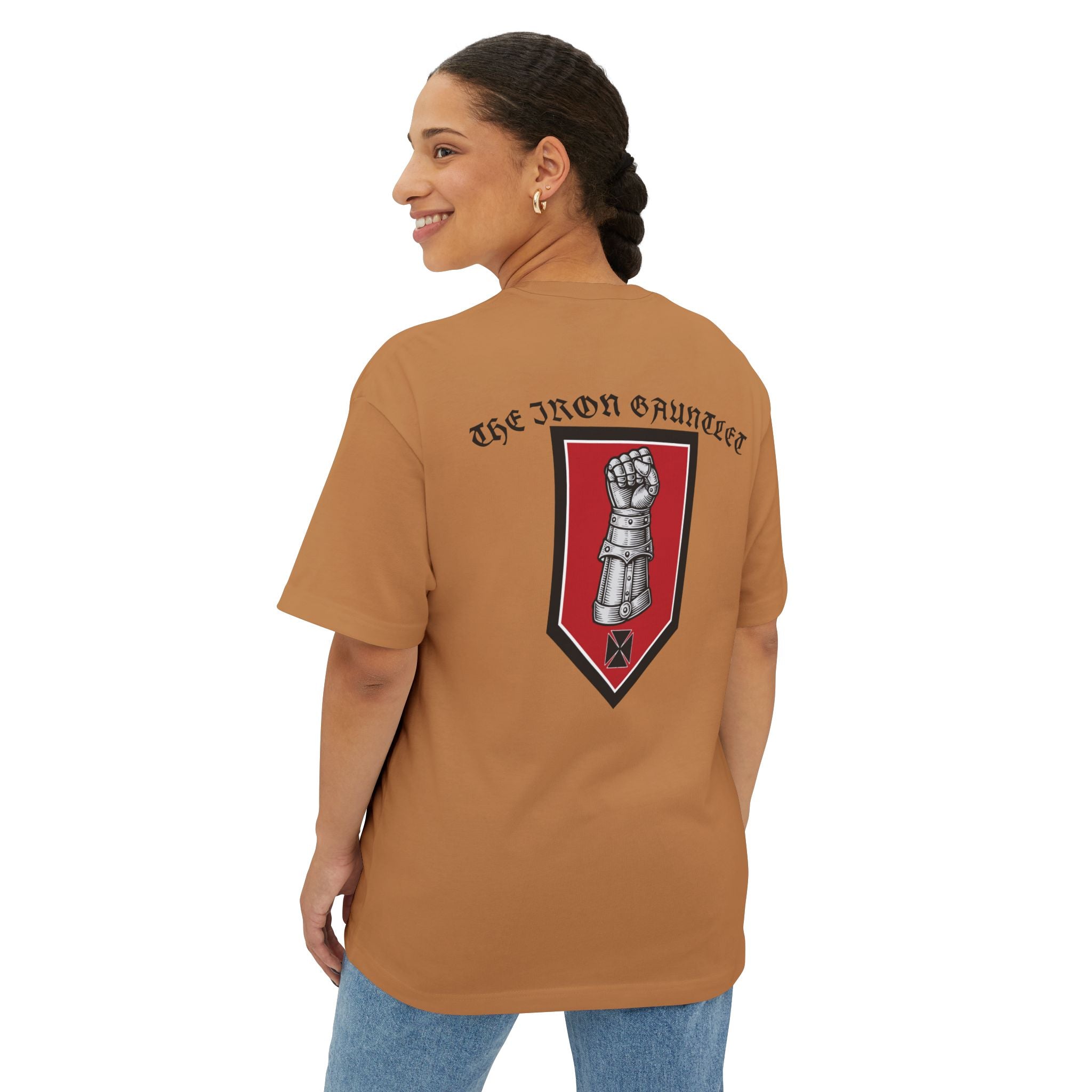 Iron Gauntlet Tee — Medieval Knight Graphic T‑Shirt (Front/Back)