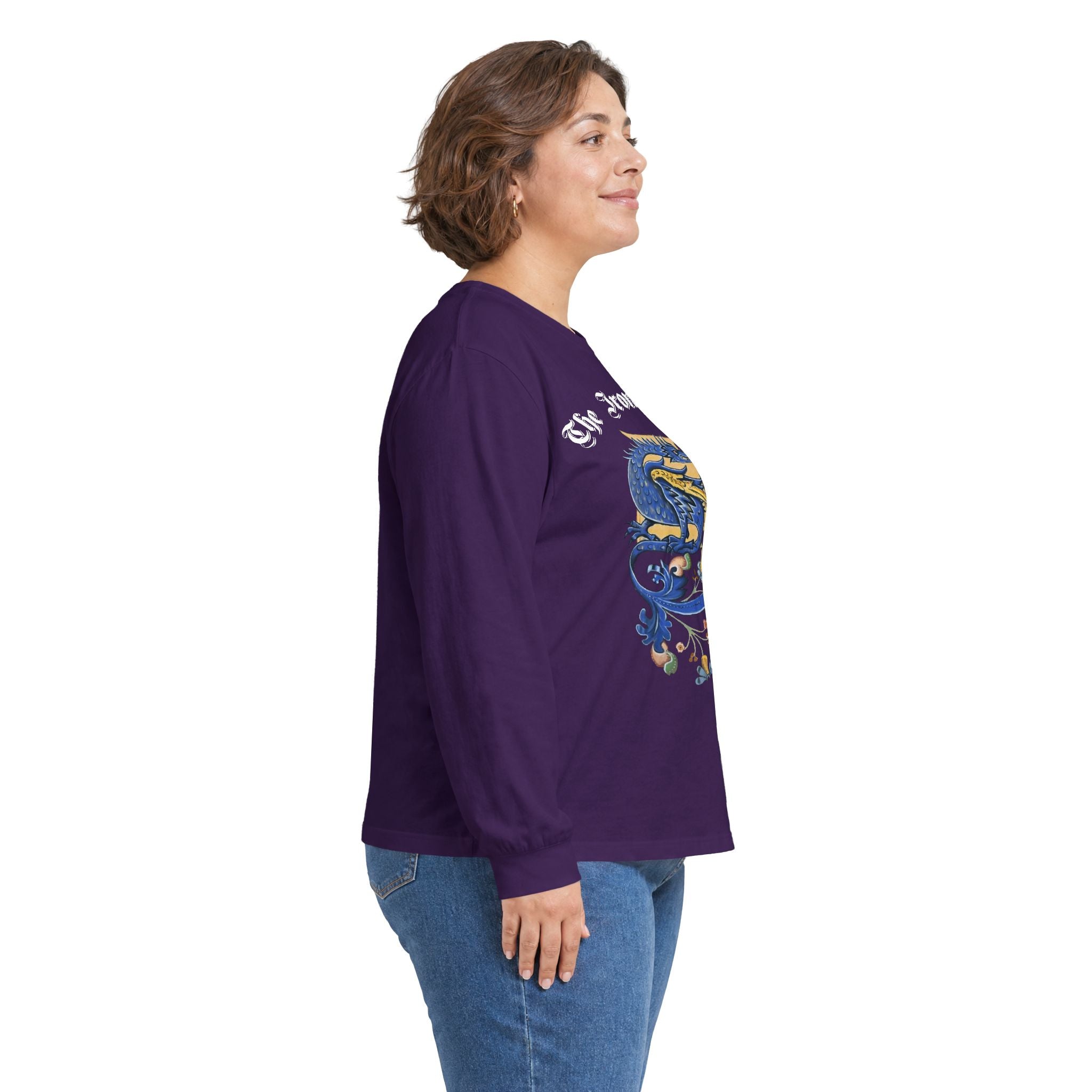 Medieval Gauntlet Long Sleeve Tee — 'The Iron Gauntlet' Dragon Crest Shirt