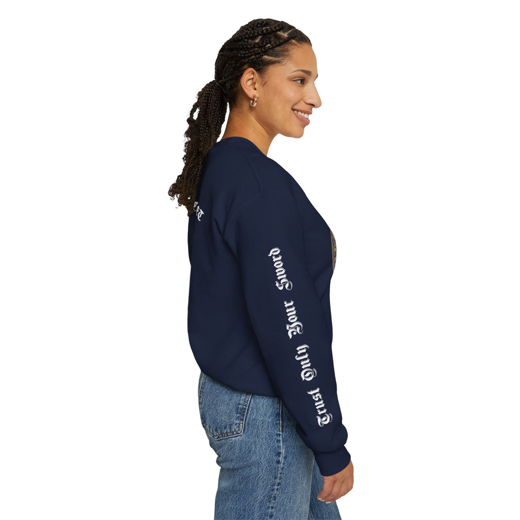 Iron Discipline Crewneck Sweatshirt — Medieval Gauntlet Graphic