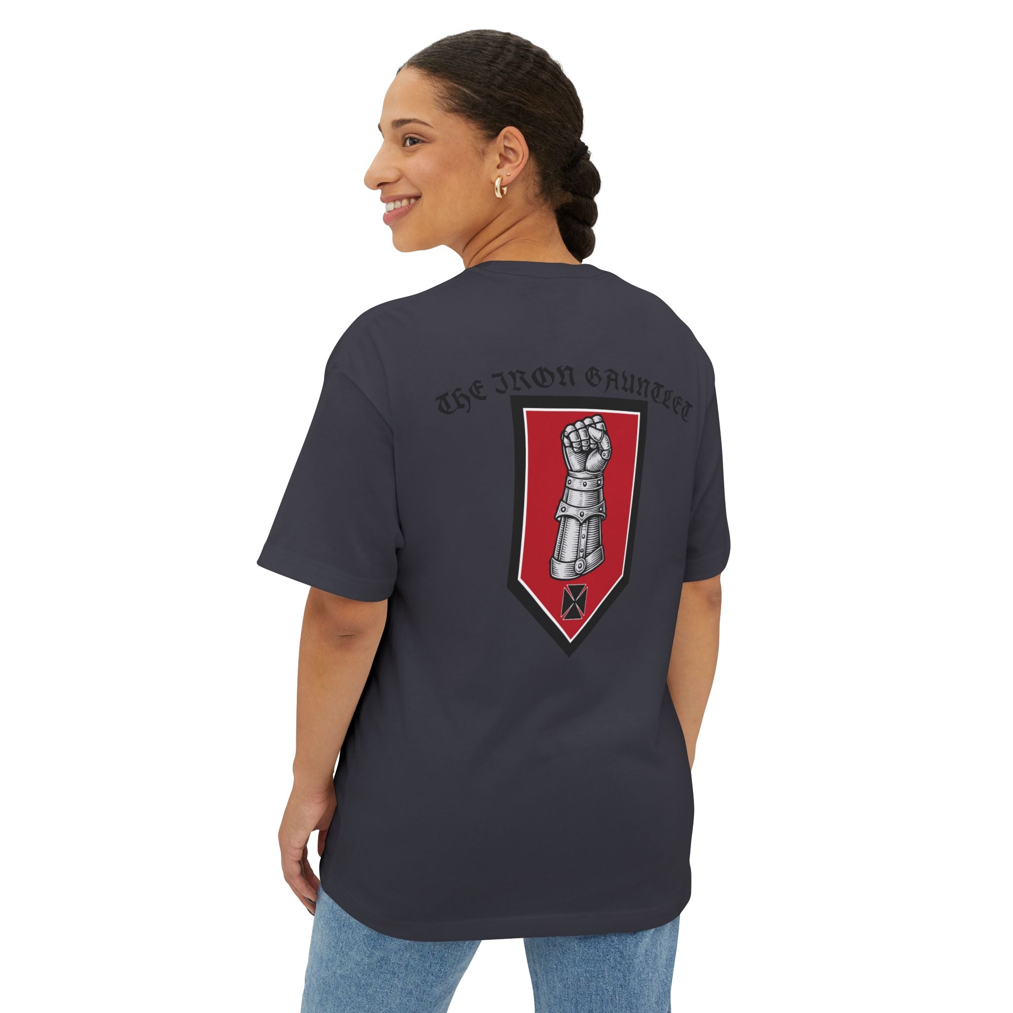 Iron Gauntlet Tee — Medieval Knight Graphic T‑Shirt (Front/Back)
