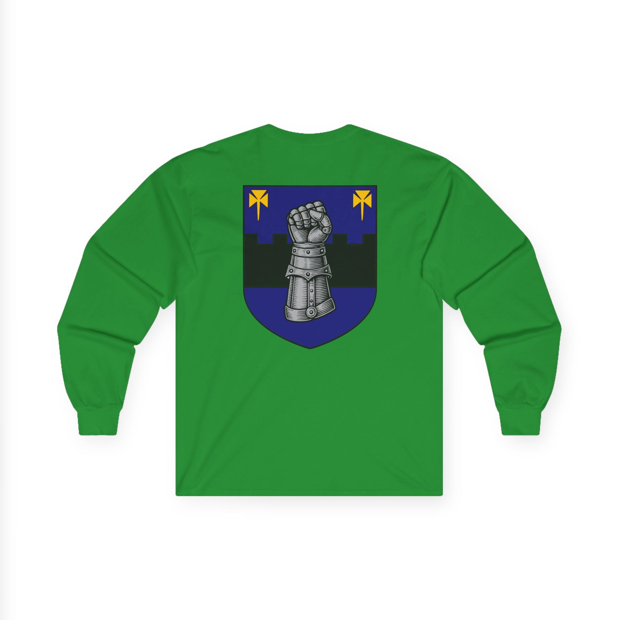 Medieval Gauntlet Long Sleeve Tee — 'The Iron Gauntlet' Dragon Crest Shirt
