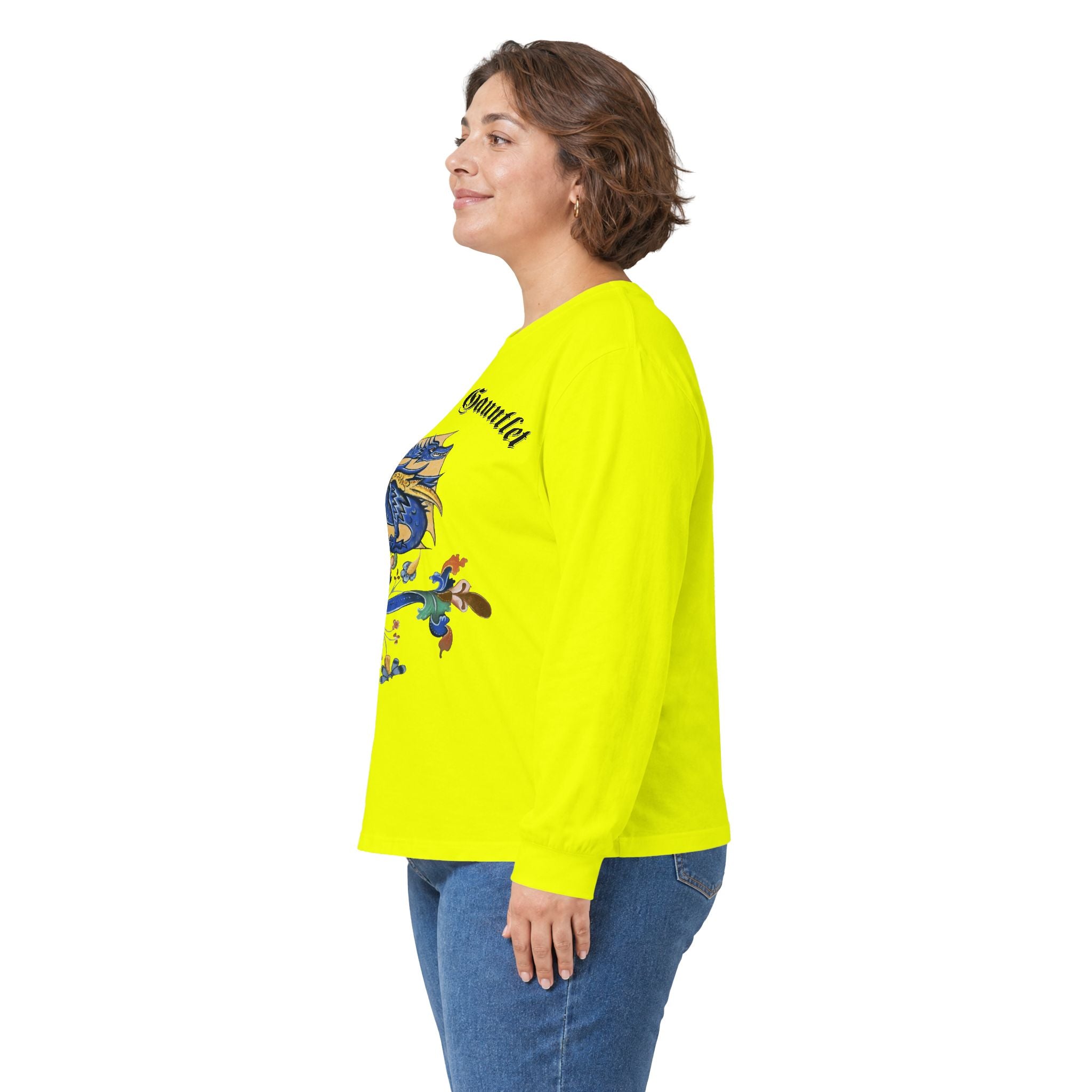 Medieval Gauntlet Long Sleeve Tee — 'The Iron Gauntlet' Dragon Crest Shirt
