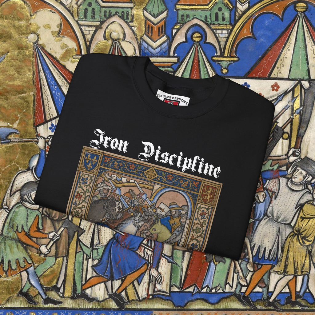 Iron Discipline Crewneck Sweatshirt — Medieval Gauntlet Graphic