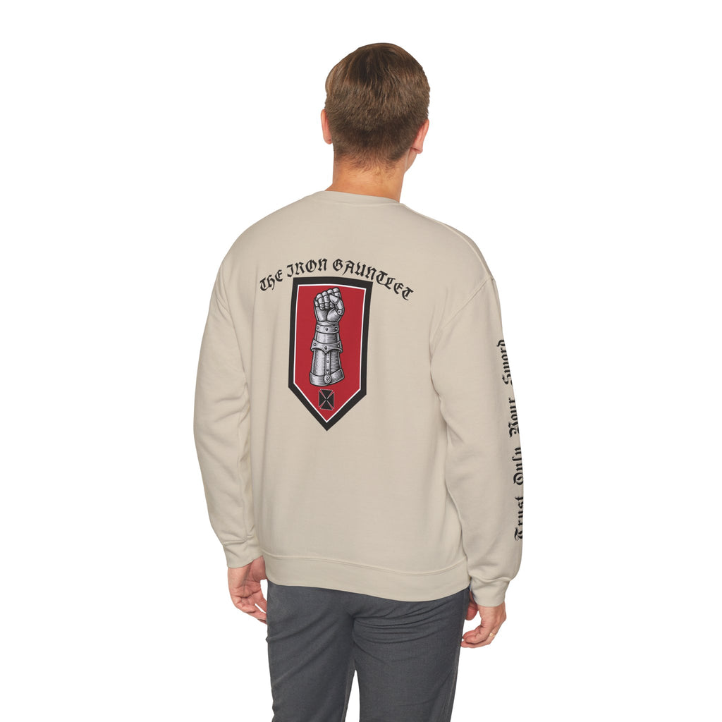 Iron Discipline Crewneck Sweatshirt — Medieval Gauntlet Graphic