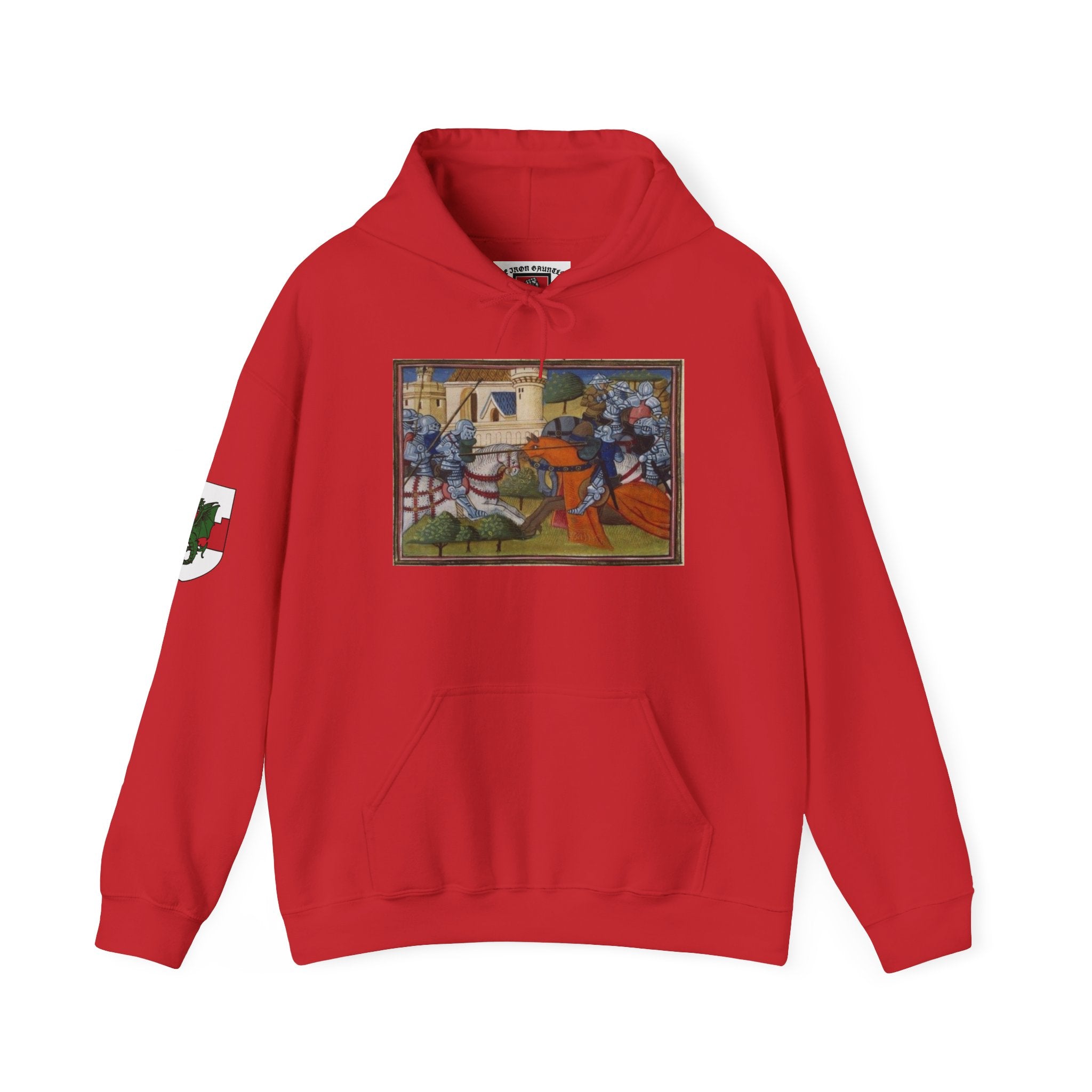 Medieval Knight Hoodie — Heraldic Fist Crest & Tapestry Art Hoodie