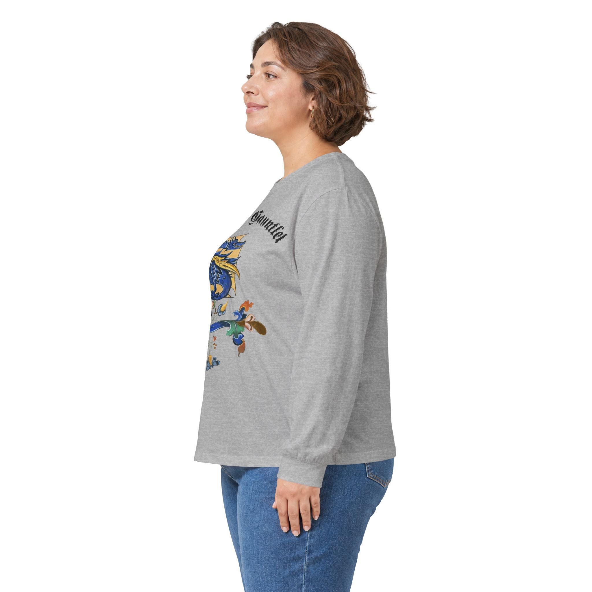 Medieval Gauntlet Long Sleeve Tee — 'The Iron Gauntlet' Dragon Crest Shirt
