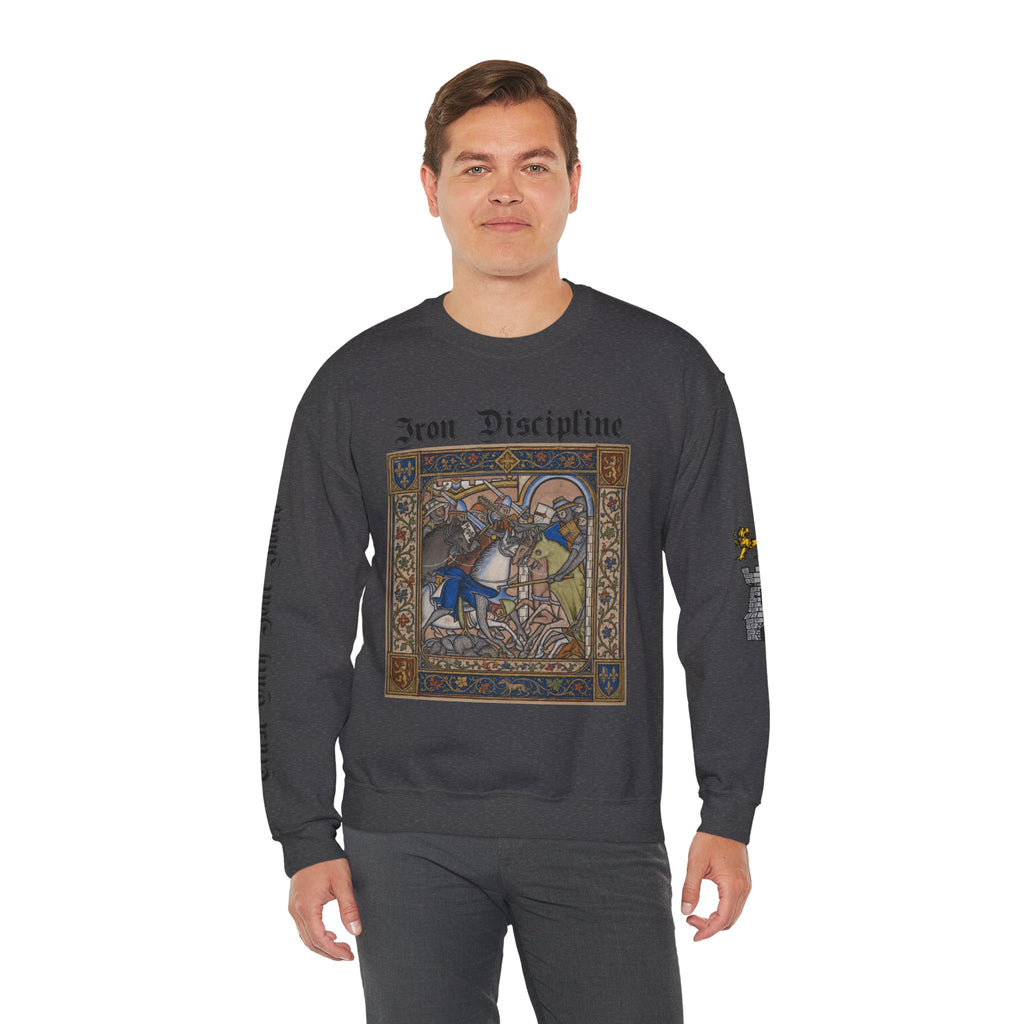 Iron Discipline Crewneck Sweatshirt — Medieval Gauntlet Graphic