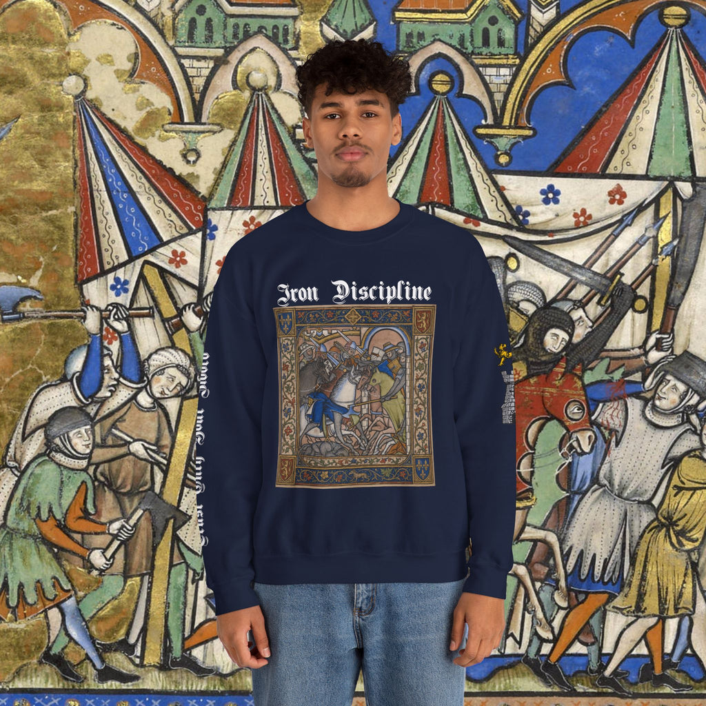 Iron Discipline Crewneck Sweatshirt — Medieval Gauntlet Graphic