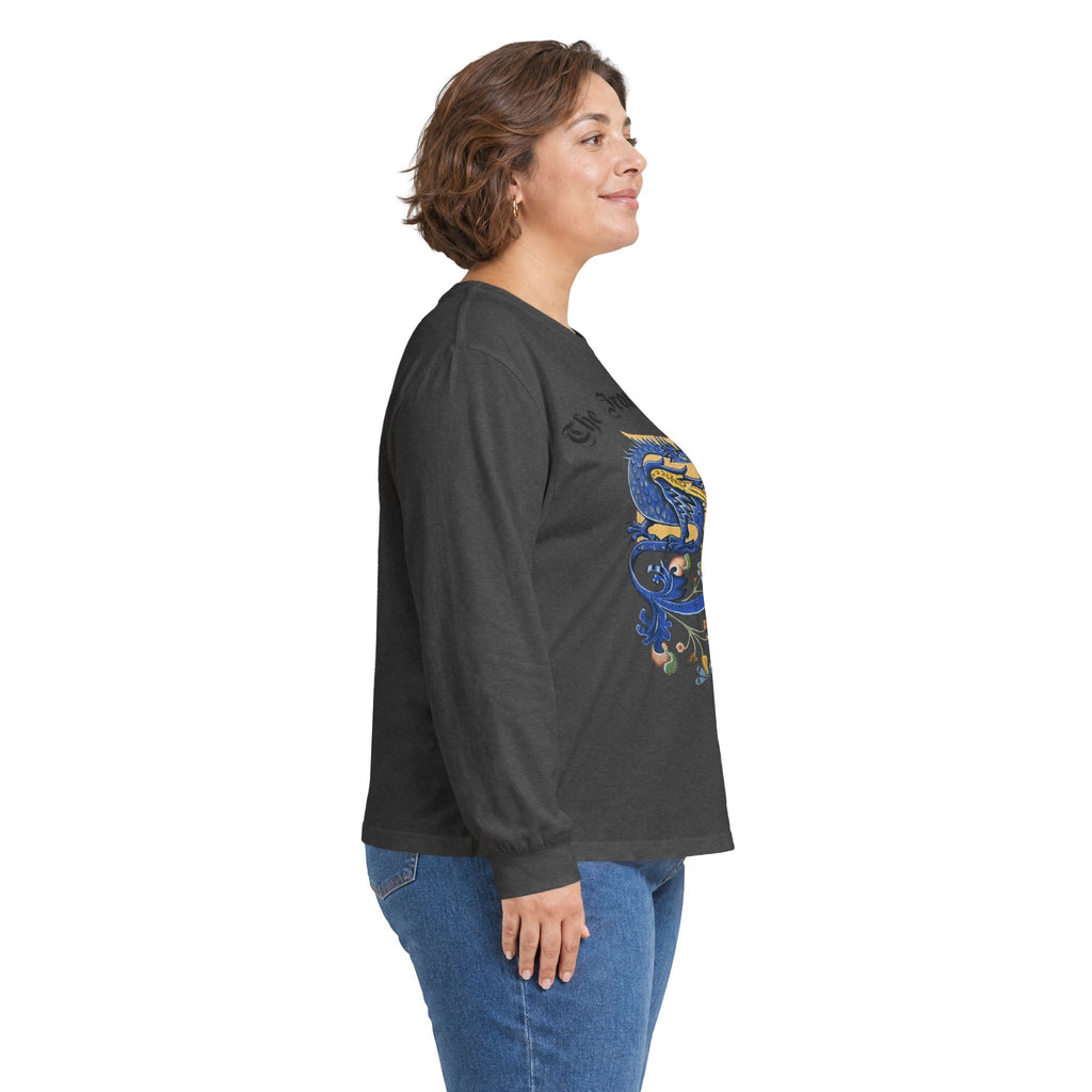Medieval Gauntlet Long Sleeve Tee — 'The Iron Gauntlet' Dragon Crest Shirt