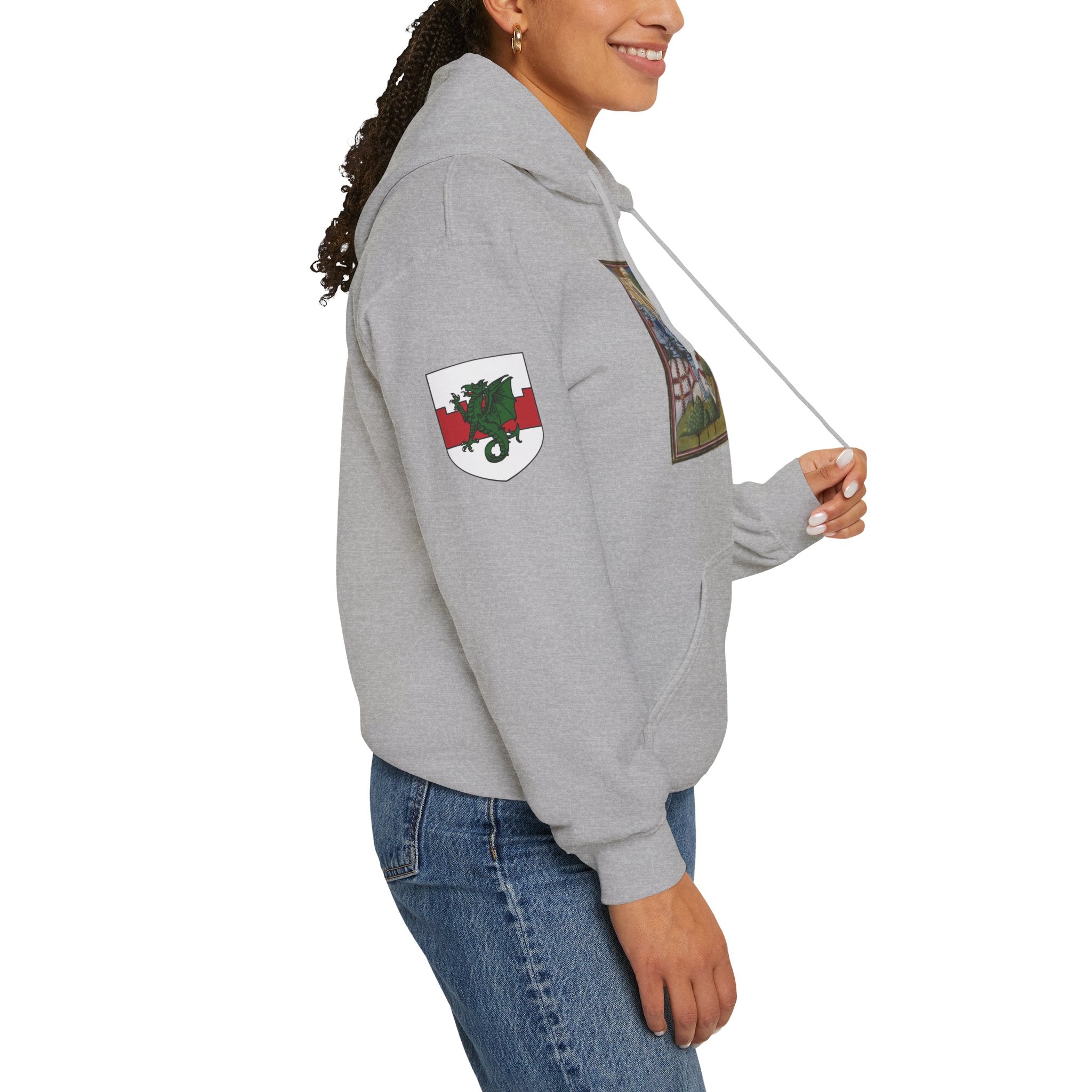 Medieval Knight Hoodie — Heraldic Fist Crest & Tapestry Art Hoodie